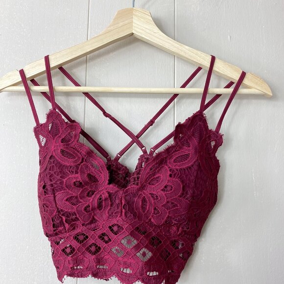 Anemone Wine Red Lace Bralette Size Small - Picture 2 of 5